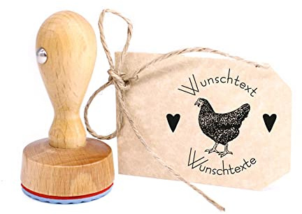 Stämpel, personliga ägg från glada kycklingar, svart kyckling – trästämpel, motivstämpel, rund stämpel, äggstämpel, 39 x 38 mm