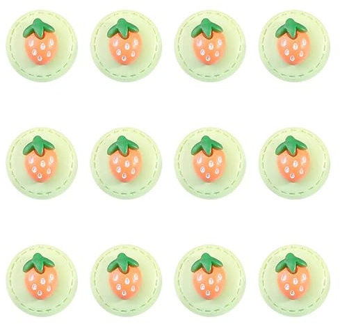 ZoTuoART 12 Stück 20 mm runde Knöpfe in Herzform – Bonbon-Farbe Blume Erdbeere Cartoon Kinder Ersatzknopf – handgefertigte Kleidung Nähen Knöpfe Erdbeere (grün), rund