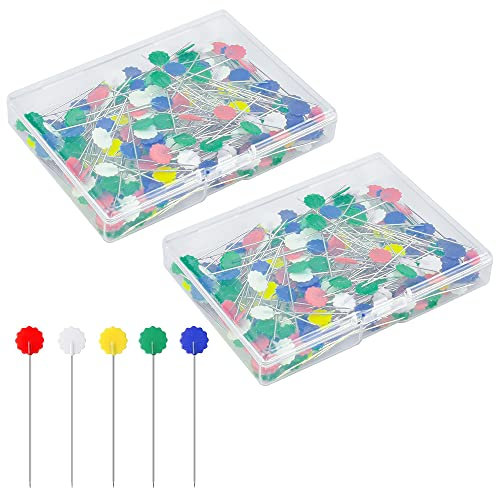PEALOVCOM 400 Stück Quilting Stecknadeln mit Blumenkopf Dekorativ Nähnadeln Flachkopf Quiltnadeln für Basteln Nähen Säumen Craft,Jewelry Komponenten Dekoration(6 Farben, 52mm)