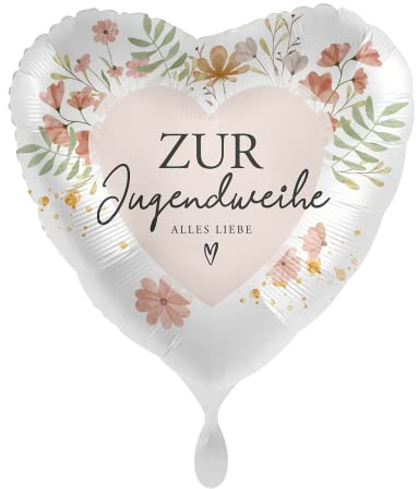 Folienballon Herzballon Zur Jugendweihe alles Liebe - Blumen, ca. 43 cm - 81162