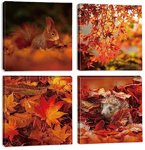 Ohok Premium Leinwandbilder Kunstdruck Bilder 30x30cm, Leinwanddruck Bilder 4er-Set Wandkunst Dekor Bild mit Holzrahmen Wandbilder für Schlafzimmer Büro Home Dekorationen (Ahornblätter B)