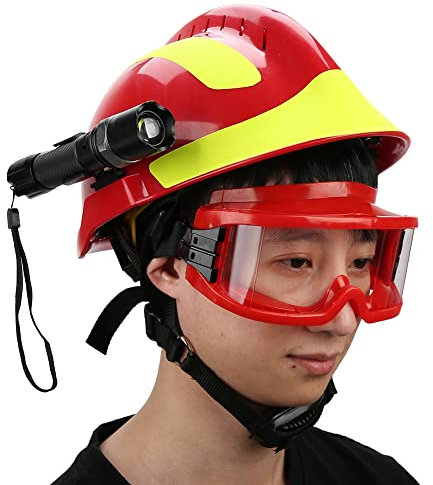 SYH&AQYE Casque de Sécurité, Casques de Sécurité de Sauvetage Professionnels, Casque de Protection Anti Impact pour Pompier avec Lampe Frontale Et Lunettes pour Chantier de Construction, Mineur