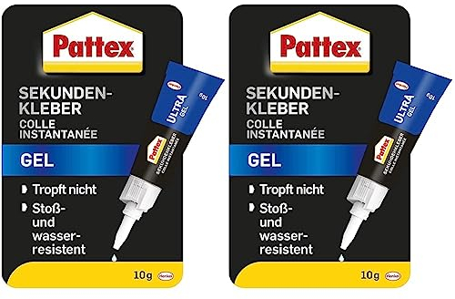 Pattex Sekundenkleber Ultra Gel, extra starker & flexibler Superkleber, stoß- & wasserresistentes Sekundenkleber Gel für z. B. Gummi, Leder, Holz, 1 x 10g (Packung mit 2)