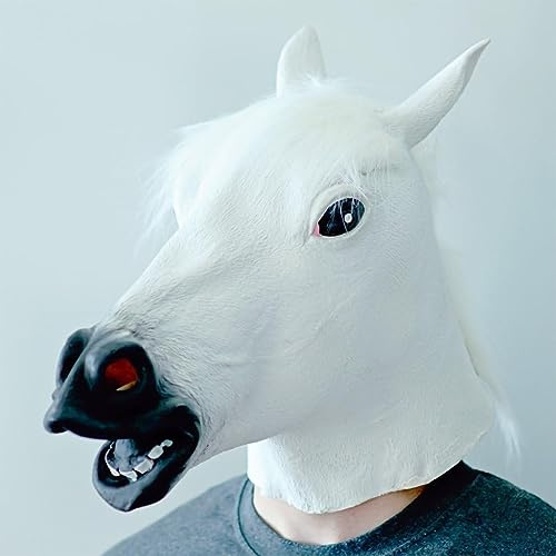 ACBAGI hästmask hästhuvud mask djur huvudmask halloween mask för vuxen halloween kostym mask festkostym (vit häst)