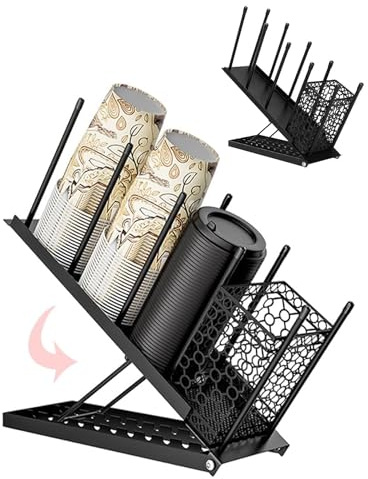 Metall Becher-und Deckelhalter, 4 Fächer Kaffeetassenspender, Paper Cup Holder Coffee Bar Organizer, Papierbecher-Spender, Aufbewahrungshalter für Zuhause, Büro, Café, Restaurant, Lounge (Schwarz)