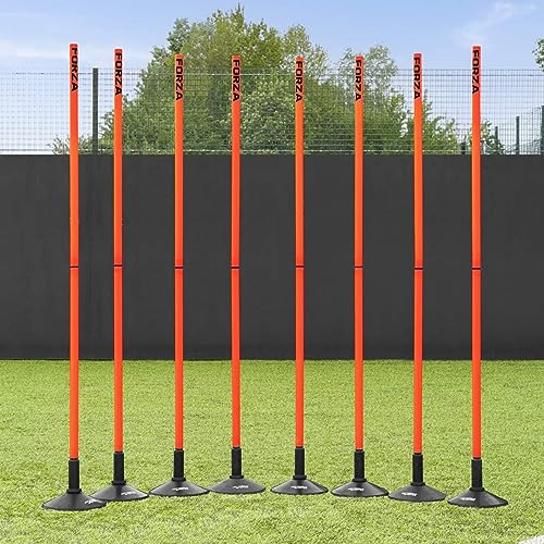 FORZA Fotboll Slalom Träningsstolpar - 34mm tjocklek | Två höjder: 1m & 1.8m | Pro Multi-Sport & Fotboll Träningsutrustning | Flera Färger | Tillval: Gummibaser (1.8m | Orange, Med Bas)