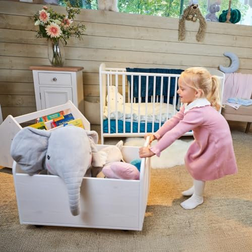 ALAVYA HOME® Kinder Spielzeug-Organizer mit 4 Rollen Aufbewahrungsregal I Spielzeugregal für Kinder aus Kiefernholz (Weiß)