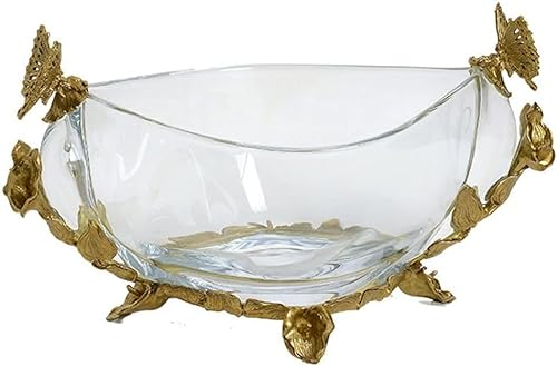 Frutero, Ensaladera, Frutero grande de cristal transparente, plato de fruta, arte retro hecho a mano, estatua de latón, sala de estar, restaurante, decoración, plato de frutas, cuenco de dulces, cesta
