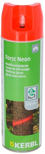 Kerbl Markierungsspray Forst Neon (Forstmarkierungsspray 500 ml / Sprühfarbe in neonrot, auf Bio-Alkohl-Basis, für Holz, Metall und Beton) 291402