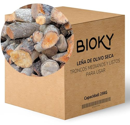 Leña de Olivo 25kg – Leña para Chimenea, Estufa, Barbacoa, Horno – Troncos de Madera para Chimenea – Aroma Agradable para Hogar – Alto Poder Calorífico - Poda Controlada España (25 kg)
