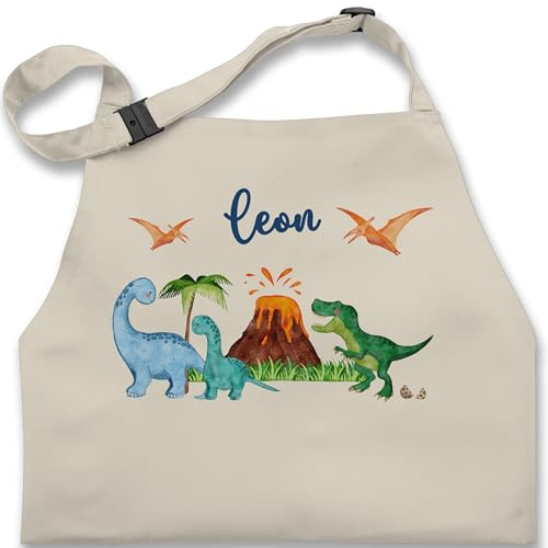Geschenk mit Namen personalisiert by Shirtracer - Kinderschürze Schürze Kinder Jungen Mädchen - Geschenk Dinosaurier personalisiert mit Name I Dino I Dinos