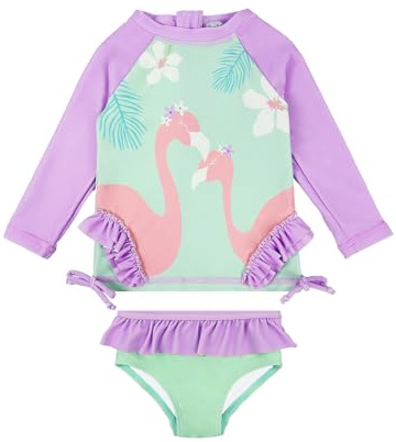weVSwe Traje De Baño para Bebé Conjuntos De Trajes De Baño para Niñas Protección UV SPF 50+ Traje De Baño De Manga Larga Traje De Baño con Volantes De Bebé Purple Flamingo Newborn 0-6 Meses