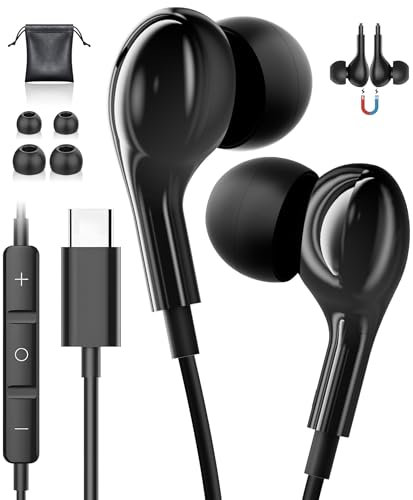 USB C Headphones for Samsung Galaxy S24 S25 Ultra iPhone 17 USB C Earphones Wired Earbuds Type C Headphones with Mic HiFi Type C Earphones for iPhone 16 15 Pro Samsung S23 S24 FE A55 A56 A16 iPad 10th