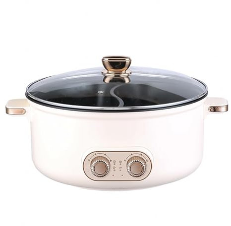 HJXBD888 Appareil Fondue Chinoise, Double Interrupteur de Commande RevêTement AntiadhéSif Multi-Fonctions Appareil Fondue Chinoise, Convient Aux Petites FêTes (avec 2 Filets Non éTanches),7.5L