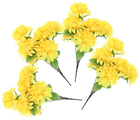 TOPPERFUN - Ramo de Crisantemos Duraderos para Cementerio al Aire Paquete de 4 Flores Artificiales para Conmemoración