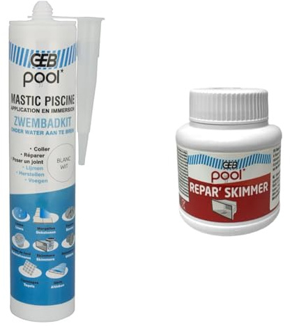 GEB Mastic étanche spécial Piscine Blanc 290 ML pour Coller, jointoyer et réparer & Réparation Skimmer de Piscine, buse de refoulement, bonde de Fond et Toutes pièces en ABS - Pot 125 ML - Répare