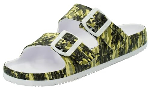 VICT POPU Womens Sandals Open Toe Adjustable Double Buckle Strap Waterproof EVA Footbed Arch Support Mules Slides