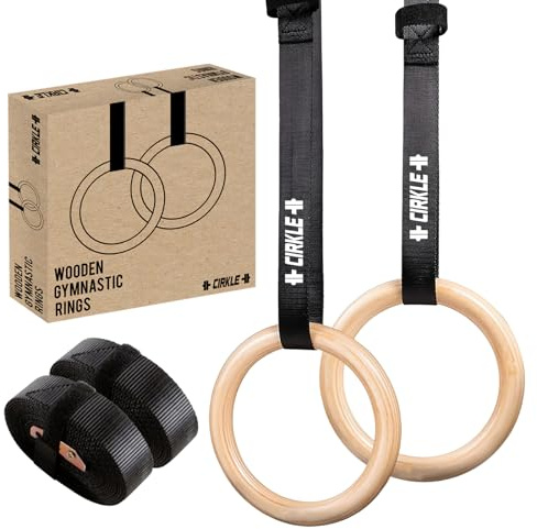 CIRKLE | 2 Gymnastikringe aus Holz | 23 cm Durchmesser mit verstellbaren Gurten | Training, Fitness, Bodybuilding, Gym, Sport | Einfache Befestigung, maximale Sicherheit | Aerobik | OriginalCup
