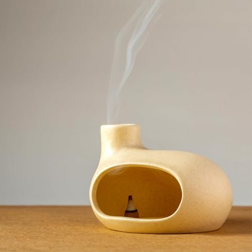 BEYLAB Porta moderno per Palo Santo - Bruciatore di incenso in ceramica bastoncini di legno, salvia e incenso coni - Ciotola per purificare l'energia Regalo artigianale per di meditazione (Beige)