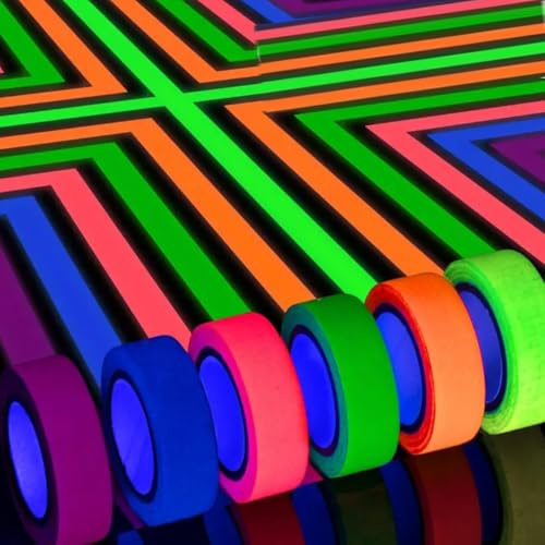 KARLOR Neon Klebeband, 6 Stück UV Leuchtend Schwarzlicht Party Deko Fluoreszierend, Fluorescent Gaffer Tape Neon Bunt Gewebeband Partydeko Halloween (5m x 15mm)
