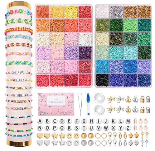 JHWELRG Selber Machen Perlen für armbänder Perlen Set 3mm,16200 Stück 48 Farbe Matte Glasperlen mit Buchstaben Perlen zum Auffädeln, Geschenkidee für Weihnachten Feiertage Geburtstage Belohnungen