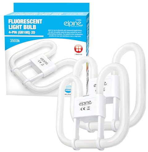 Set of 2 Fluorescent Light Bulb - 2/4 Pin Energy Saving 16w, 28w, 38w Slim Lamp Tube 2d | Long Life Lamp Durable | High Efficiency - Compact Pack Of 2 Tube | 2/4-Pin White (2 x 4 Pin 38 Watt)