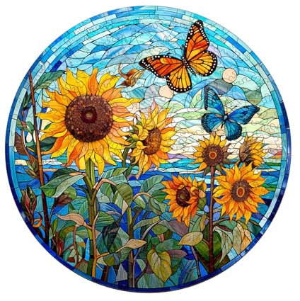 KaayeeWood Holzpuzzle Erwachsene,Farbiges Glas Sonnenblume Holzpuzzle,Wooden Puzzle Mit Geschenkbox,Unregelmäßige Einzigartige Puzzle, Holz Puzzle Geschenke für Erwachsene(200 Stück,29 * 29cm)