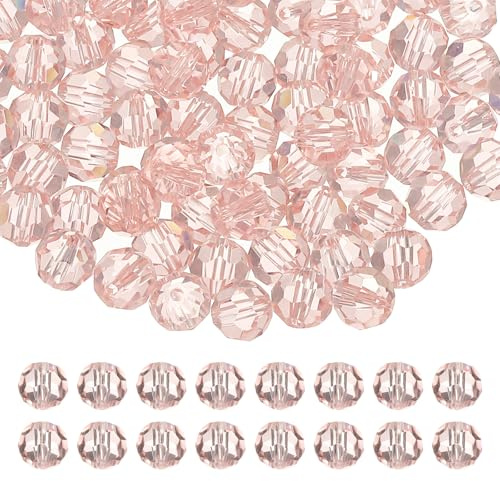 PATIKIL 8mm Round Crystal Beads 100 Pcs Glass Faceted Beads, Pink | Loose Spacer Bead for Jewelry Making Bracelet Necklace Earrings Wind Chimes Craft