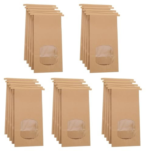 25 Stück Braune Kraftpapier Tüten mit Sichtfenster, 17x9x6cm Ölbeständig für Gastgeschenke, Nüsse Kaffeebohnen Teeblätter Gewürze, Süßigkeiten Beutel für Hochzeit, Weihnachten Geburtstagsgeschenke