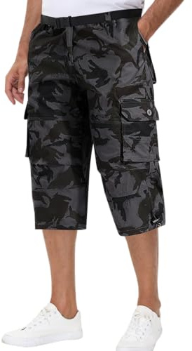 NANAMEEI Pantalones 3/4 para hombre, pantalones cortos de verano, pantalones cargo para el tiempo libre, pantalones deportivos tres cuartos con múltiples bolsillos, camuflaje, M