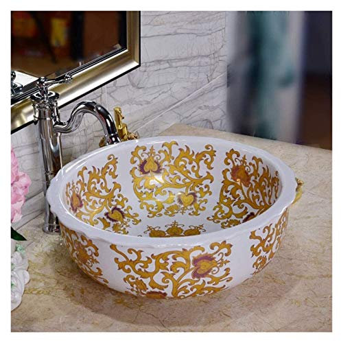 Mobile lavabo da appoggio per Il Bagno sopra Il Piano, Moderno Mobile lavabo Rotondo da appoggio, lavabo in Ceramica di Porcellana Bianca per Il Bagno