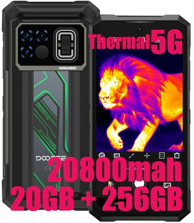 DOOGEE Fire 6 Max 5G Thermal Imaging Smartphone ohne Vertrag, 6.72 FHD+ Octa Core 20GB + 256GB, 20800mAh/33W, Robustes 50MP + 20MP Infrarot + 16MP, NFC/Fingerprint/Simlockfreie Handys (Grün)