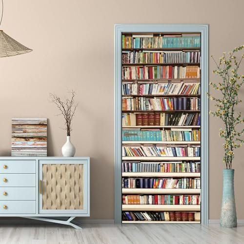 Türtapete Selbstklebend Bücherregal Türfolie Türposter 3D Fototapete Bibliothek Türaufkleber Abnehmbar Tür Aufkleber Wandtattoo für Kinderzimmer Badezimmer 80x200 cm G/T3163