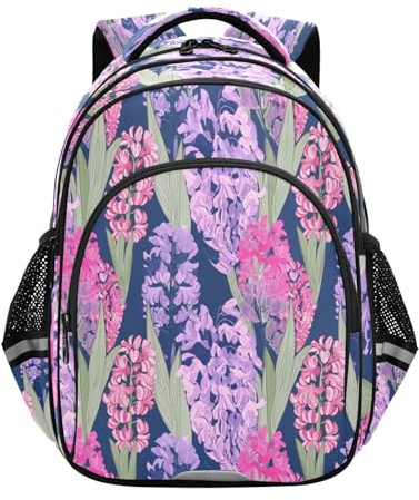 RPLIFE Mochila infantil de jacinto floral morado para niños de 8 a 14 años, mochila escolar primaria para niños, 17 pulgadas, Jacinto floral morado, Medium