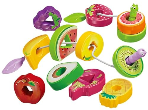Kisangel Montessori Threading Toys for 2 3 Year Olds, Fruit Lacing Beads for Toddlers Girls Boys, Educational Preschool Learning Kit, Fine Motor Skills Toys for Kids, Lightweight Travel Activities