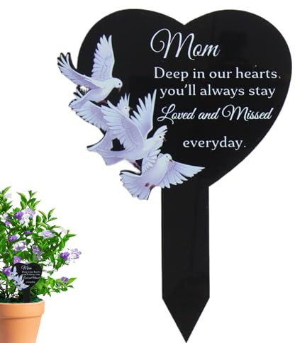 Generisch Marqueur de cimetière pour tombes, plaques commémoratives, piquets de cimetière avec forme de cœur | Plaques noires étanches | Décoration souvenir pour parents et défunts