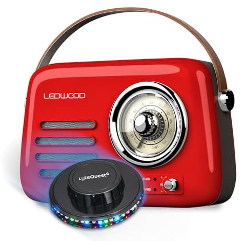 Radio Rétro Portable Ledwood Alma, FM, Bluetooth 5.3 Entrée USB, Puissance 30W Batterie 1500mAh - Retro Vintage Rouge, OVNI LED