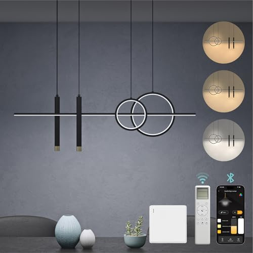 Mai & Mai LED Pendelleuchte mit Fernbedienung & App dimmbare Hängelampe 30W | Modernes lineares Design Pendellampe 3000-6000K CCT höhenverstellbar für Esszimmer Wohnzimmer Büro, schwarz Alivetta2256
