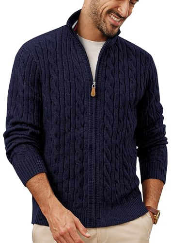 PJ PAUL JONES Strickjacken für Herren mit Reissverschluss ohne Kapuze Cardigan Zopfmuster Marineblau XL