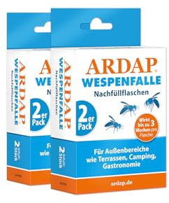 ARDAP Wespenfalle für draußen Nachfüller 2 x 2er Pack - Biologische Wespen Abwehr - Wespenfalle zum Aufhängen - Anti Wespen Lockstoff mit Langzeitwirkung – Mittel gegen (PT19)