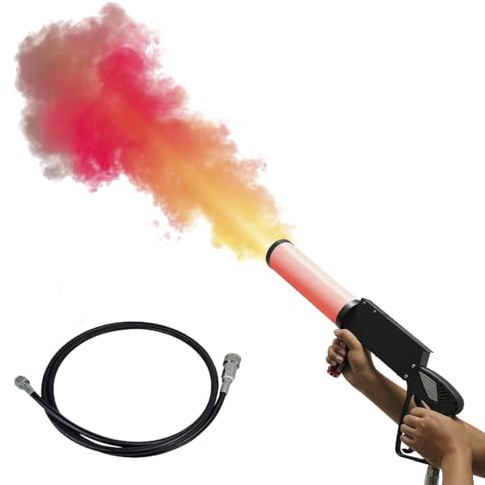 Pistolet à fumée portatif CO2 avec lumières LED, jet de CO2 avec tuyau de gaz de 3 m, 3 couleurs rouge, vert et bleu for effet de scène