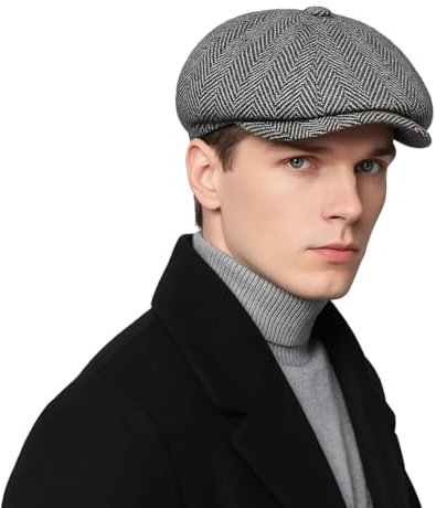OIXEYA Casquette Beret Gavroche Homme Casquette Souples Réglable Beret Plate Baker Boy Hat Irlandais Gatsby Ivy Chapeau 8 Panel Peaky Herringbone Flat Caps