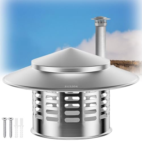 Sombrerete de Chimenea de Acero Inoxidable 304, Tapa Antilluvia Redonda | Cubierta exterior antilluvia con malla antipájaros para chimeneas, conductos de humo y tubos de estufa(250mm/9.8in)