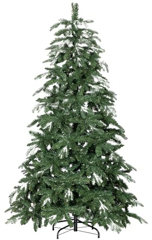 HOMCOM Árbol de Navidad Artificial 180 cm, Ramas Realistas con Efecto Nieve, Árbol de Navidad con Soporte de Acero, Base Plegable, Montaje Rápido, Decoración Navideña para Hogar, Fiesta