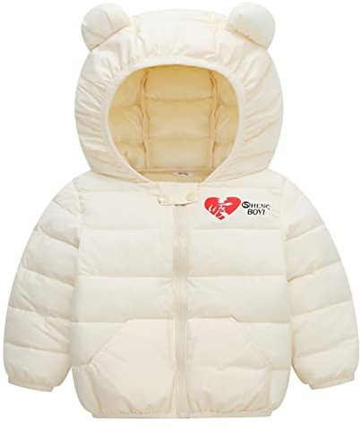 OBiQuzz Giacca trapuntata per bambini: piumino con orecchie d'orso giacca buffer con chiusura lampo, giacca invernale calda con cappuccio, felpa leggera, tinta unita, classica per bambini e bambine
