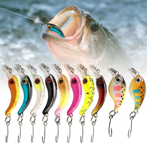 10 Stück Forellenköder, Forellen Köder Angelköder Set Kunstköder Angelköder Forellen Wobbler Set mit Haken für Verwendung in Süßwasser Salzwasser Forelle Barsch Lachs Meeresangeln