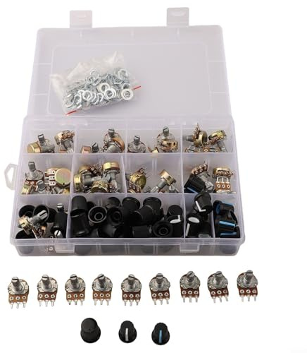 Kit de potentiomètre rotatif 100 pièces avec 9 valeurs de résistance (B1K à 1 M Ohm) pour équipement audio et contrôle du volume de la guitare, avec