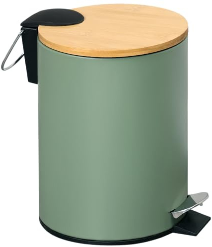 Kesper | Kosmetikeimer, Bambusdeckel, 17 x 17 x 24 cm, Salbeigrün | 9016713 | Kompakter Treteimer in Salbeigrün mit warmem Bambusdeckel