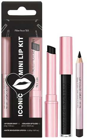 3PCS Lippen-Set: Matt-Flüssig-Lippenstift, Lippenbalsam & Lipliner, feuchtigkeitsspendender, getönter, rosafarbener Lippenbalsam, Kollagen-Lipgloss für trockene Lippen (Schwarz)