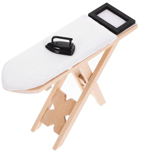 CLISPEED Mini Mesa de Planchar en Miniatura para Casas de Muñecas, Kit de 2 Piezas Plancha y Tabla, Madera Creativa en Color Negro, Decoración Realista y Juguetes, Muebles Miniatura